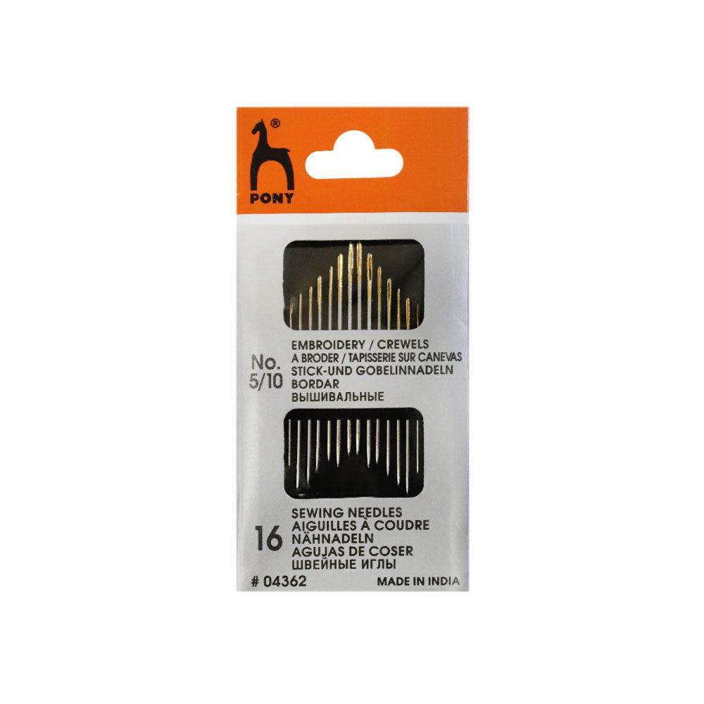 04362 Иглы для вышив. и бисера PONY зол.ушко (16 игл, дл.:32-41мм, диам.:0,46-0,86 мм, 1 уп- 5 пл.)