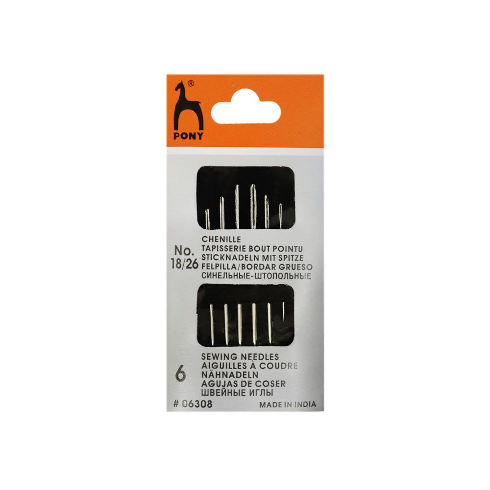 06308 Иглы для штопки PONY (6 игл, дл.:32-48 мм, диам.:0,61-1,27 мм, 1 уп - 5 пл.)