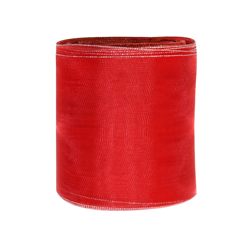 Лента капроновая арт. 5с3257 № 257 ДС красный с серебром шир. 70 мм (уп. 25 м)