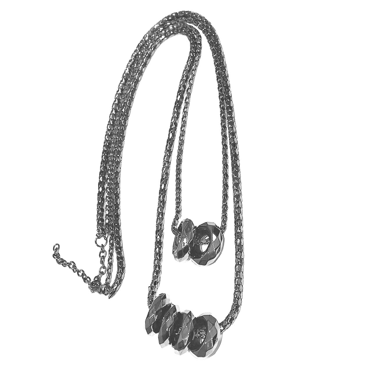 Колье № 728 (дл. 80 см, 2 черные метал. цепочки с кулонами, уп. - 1 шт)