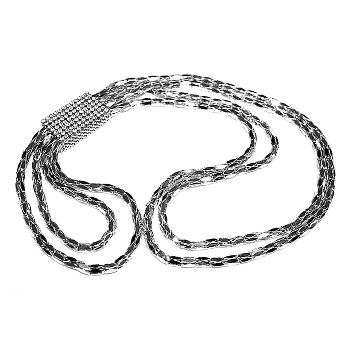 Колье № 874 (длина: 60 см + подвеска, кулон со стразами 17 см, белый металл, уп. - 1 шт)