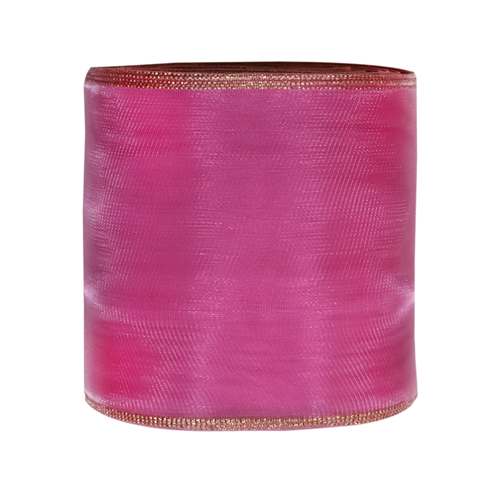 Лента капроновая арт. 5с3257 № 224 ДС розовый с золотом шир. 70 мм (уп. 25 м)