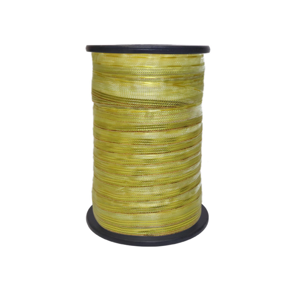 Лента капроновая с нитью для сборки в бант арт. 3561 № 029 ДС жёлтый шир. 10 мм (уп. 100 м)