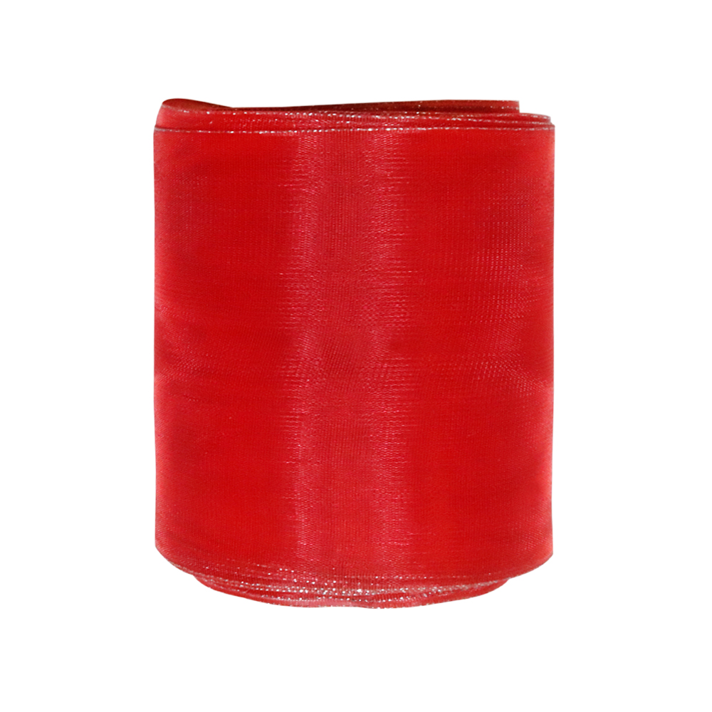 Лента капроновая арт. 5с3257 № 257 ДС красный с золотом шир. 70 мм (уп. 25 м)