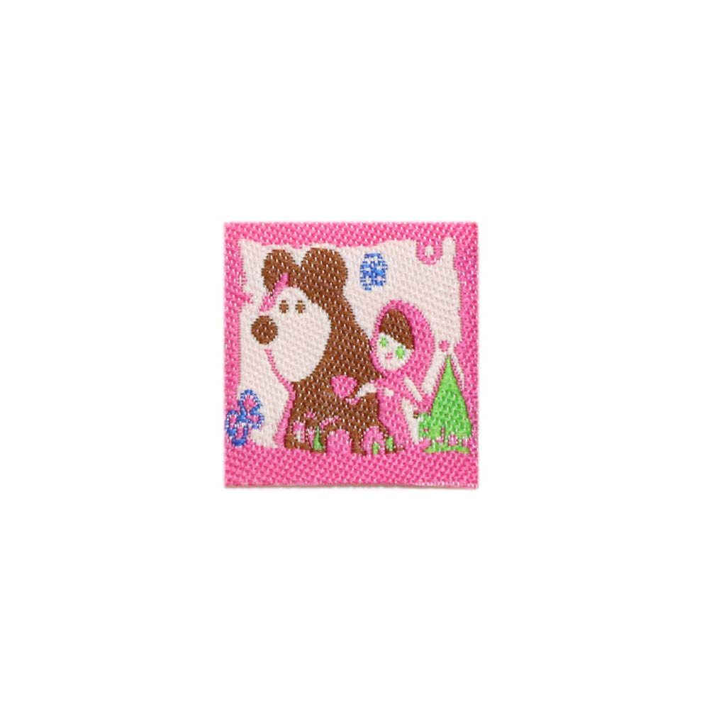 Нашивка детская (уп. 50 шт) К79501А (25х25 мм) девочка с медведем розово-коричневый