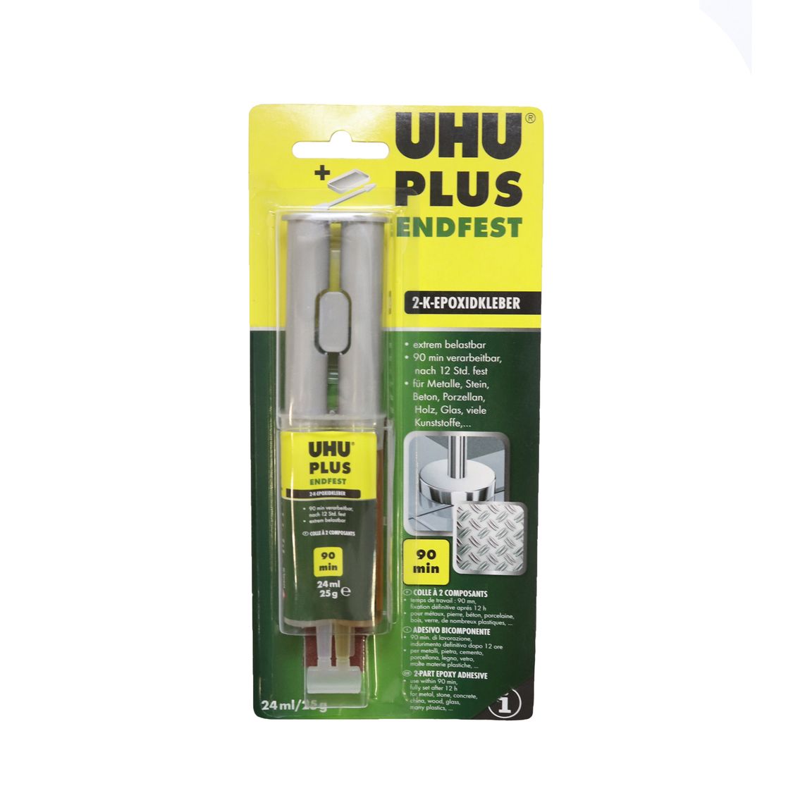 Клей UHU эпоксидный универсальный PLUS ENDFEST 90 мин., шприц 25 г. арт. 45585 (уп. 1 набор)