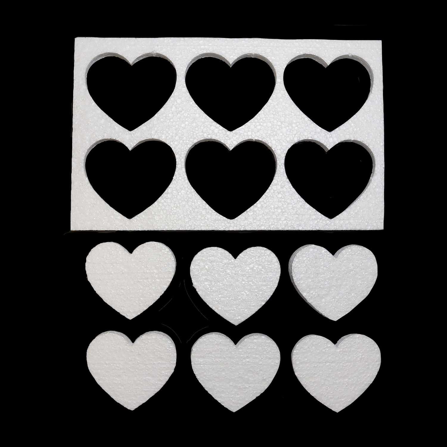 1259-1 Сердце пенопластовое на пластине (6 сердец)  7 см (уп. 5 шт)