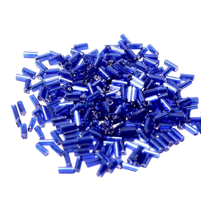 Стеклярус (уп. 450 гр ) 3х6 мм № 28 синий прозр с посеребренным отв