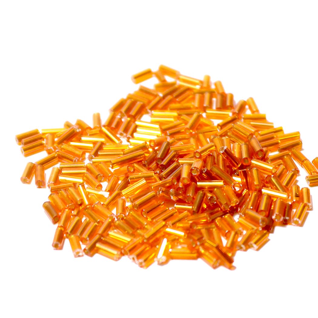 Стеклярус (уп. 450 гр ) 3х6 мм № 29 оранжевый прозр с посеребренным отв
