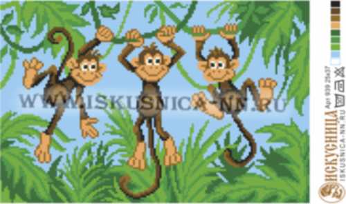 Рисунок на канве арт. 939 Три обезьянки 25х37 (упак. 1 шт.) - РАСПРОДАЖА