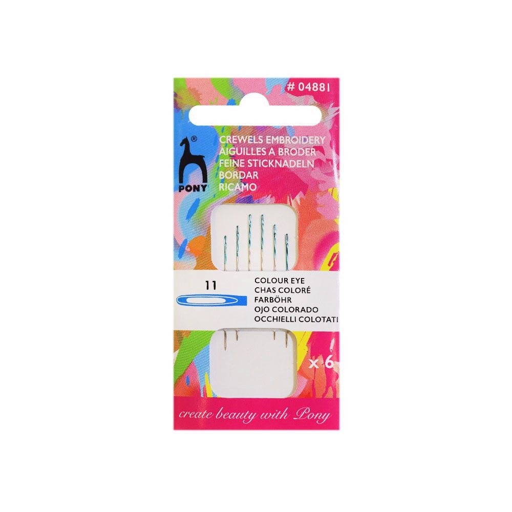 04881 Иглы для вышивания и бисера PONY голубое ушко (6 игл, длина: 31 мм, диам.: 0,42 мм, уп. 1 пл.)