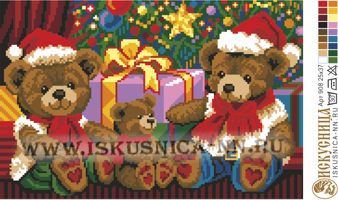 Рисунок на канве с мулине арт. М-908 Новогодние медвежата 25 х 37 (упак. 1 шт.) - РАСПРОДАЖА