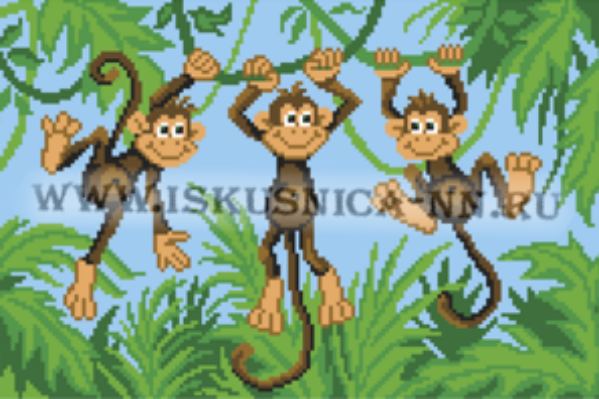Рисунок на канве с мулине арт. М-939 Три обезьянки 25 х 37 (упак. 1 шт.) - РАСПРОДАЖА