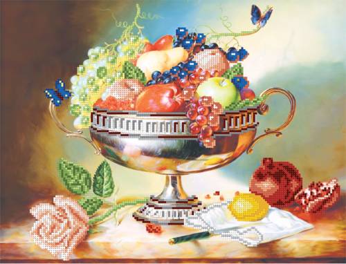 Шёлк с рисунком для вышивания бисером &quot;Ваза с фруктами&quot; арт. 4042 (37 х 49) - РАСПРОДАЖА