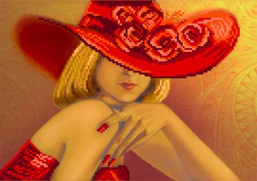 Шёлк с рисунком для вышивания бисером &quot;Дама в красном&quot; арт. 4108 (28 х 34) - РАСПРОДАЖА