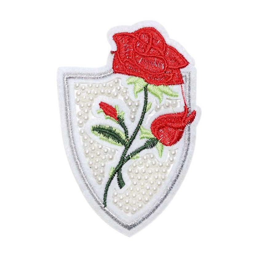 Лейбл клеевой с жемчужинами (уп. 10шт) &quot;Роза&quot; арт. 7012/6,3*9,5 см белый